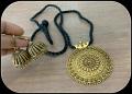 Big Round Designer Oxidised Golden pendant with Hanging Golden Jhumkas!!!!