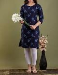 Blue Color Firozi/White Check Print Cotton Kurti Tunic S- M-L-XL #6201681