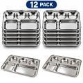 12 Pcs Stainless Steel Thali Plate w/ 5 Compartments - 13" x 10.5"