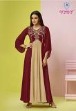 Maroon Beige Embroidered Beautiful Long Kurti Dress