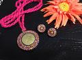 Pink Orange and Gold Zig Zag Pendant in Long Cotton Thread Adjustable rope 