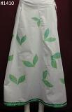 White Cotton Green Printed Long Trendy Skirt - 36" Long