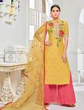 Yellow Designer Garara Plazzo Bollywood Suit (Unstitched) Yellow Designer Garara Plazzo Bollywood Suit (Unstitched)