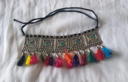 Traditional Antique Qxidized Rajasthani Neckpiece w/ Colorful Pompom
