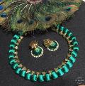 Dark  Green Silk Thread Designer  Jewelry Set w/ Necklace & Jhumka