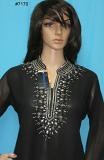 Kurti 8998 Embellished Solid Color Georgette Gold Kurta Tunic Large Size
