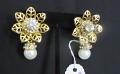 Star Shaped Golden Earrings w/ Leaf Stones & Dangling Pearl