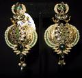 Golden Chand Bali Red Green Stones Earrings