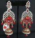 Golden Chandelier Jhumki Red Crystal Stones Earrings Golden Chandelier Jhumki Red Crystal Stones Earrings