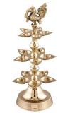 15 Wick Traditional Peacock Design Kerala Brass Pooja Diya Lamp 9.5" Tall