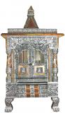 Artistic Home Puja Mandir Silver Oxidized Temple w/ Copper Trim 12"