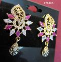 Earrings Golden Ruby CZ Indian Earrings #7840 a