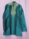 Men's Teal Blue Tussar Designer Kurta w/ Gold Detail S to Plus Size #7911