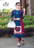 Bright Pretty Blue Digital print Rayon Fabric Kurti Tunic L 40"