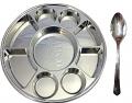 9 Compartment Disposable Silver Plates Tray - 100 Pcs Thali & Spoons