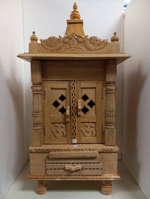 Traditional Design Carved Sevan Wooden Small Temple w/Doors - 14" Wide