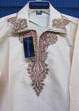 Men's Beige Tussar Designer Guru Kurta w/ Gold Detail #8031