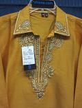 Men's Mustard Tussore Designer Guru Kurta w/ Gold detail M-XL #8035