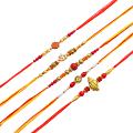 Rakhi Set of 5 Bhaiya Rakhi Crafted W/Beautiful Beads + Roli and and Chaval Rakhi Set of 5 Bhaiya Rakhi Crafted W/Beautiful Beads + Roli and and Chaval