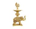 Brass Pooja Diya With handle for Temple, Puja room, Home Mandir, Aarti, gifts 5 X 12 X 3 In
