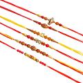 Rakhi Set of 6 Bhaiya Rakhi Crafted W/Beautiful Beads + Roli and and Chaval