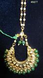 Mang Tikka, Gold Kundan encrusted Crystal Stones & Green Beads #8677