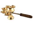 PanchMukhi Brass Diya For Pooja Aarti w/ Wooden Handle 7" - 11"