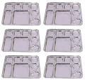6 Pcs 8 Compartment Stainless Steel Thali Plate for Meals 16" X 11" 6 Pcs 8 Compartment Stainless Steel Thali Plate for Meals 16" X 11"