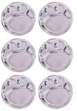 6 Pcs Stainless Steel 6 Compartment Round Thali Plate for Meals 13" 6 Pcs Stainless Steel 6 Compartment Round Thali Plate for Meals 13"