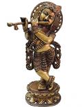 Artistic Carved Brass Krishna Statue Playing Flute 13" Tall Artistic Carved Brass Krishna Statue Playing Flute 13" Tall