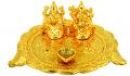 Laxmi Ganesh Murti w/ Golden Decorative Diya Puja Thali for Diwali 8" Laxmi Ganesh Murti w/ Golden Decorative Diya Puja Thali for Diwali 8"