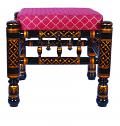 Handcrafted Sankheda Style Wooden Ottoman / Stool - Black Gold 16"X16"