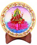 Handcrafted Meenakari Marble Laxmi Goddess Plate w/ Wooden Stand