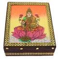 Handcrafted Antique Finish Wooden Box w/ Lakshmi Ji Picture 2pcs 7X5"