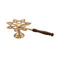 12" Long 7 Wick Brass Diya For Pooja Aarti w/ Wooden Handle