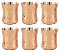 6 Pcs Hammered Copper Design Tumbler Cup Glass Set - 4"