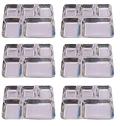 6 Pcs Stainless Steel Dinner Plate 5 Compartment Thali 10" x 14" 6 Pcs Stainless Steel Dinner Plate 5 Compartment Thali 10" x 14"