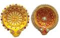 Traditional Design Handmade Hand Painted Designer Large Clay Diya - 2 Pcs