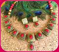 Gold & Red Squared Terracotta necklace w/ Earrings