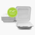 Three Leaf 9" X 9" 1 Compartment Bagasse Clamshell, 200 Ct. (2 Packs Of 100)