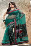 Teal Green & Multicolor Designer Net Brasso Saree w/ Blouse