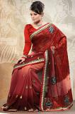 Light & Dark Red Designer Net Brasso Saree w/ Blouse Light & Dark Red Designer Net Brasso Saree w/ Blouse