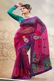 Magenta Violet Green & Multicolor Designer Net Brasso Saree w/ Blouse