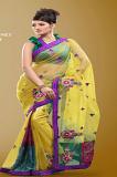 Yellow Violet Green & Multicolor Designer Net Brasso Saree w/ Blouse