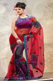Red Violet & Multicolor Designer Net Brasso Saree w/ Blouse Red Violet & Multicolor Designer Net Brasso Saree w/ Blouse