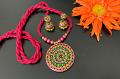 Trendy Pink,Yellow and Green Pendant In Pink Long Rope and earrings!!!