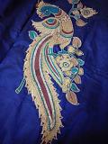 Dark Blue Double Shade Saree w/ Kalamkari Applique Aari Embroidery Dark Blue Double Shade Saree w/ Kalamkari Applique Aari Embroidery