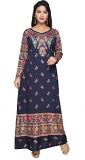 Blue Crepe Full Sleeve Long Traditional Print Kurti Tunic S-4XL