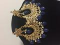Chand Bali Style Golden Kundan Earrings w/ Blue Beads Chand Bali Style Golden Kundan Earrings w/ Blue Beads