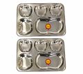 2 Pcs Stainless Steel Rectangle Thali in Apple Shape - 5 Compartments 2 Pcs Stainless Steel Rectangle Thali in Apple Shape - 5 Compartments